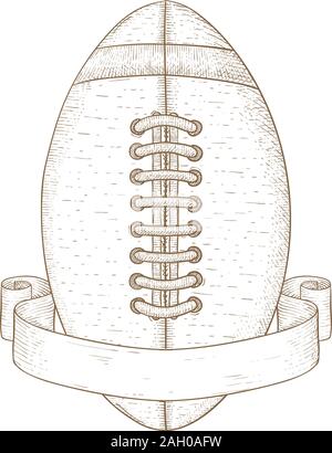 American football ball with banner. Hand drawn sketch. Vector illustration isolated on white background. Stock Vector