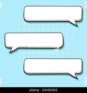 Speech bubble in comic book style. Blank message on blue background. Hand drawn doodle Stock Vector