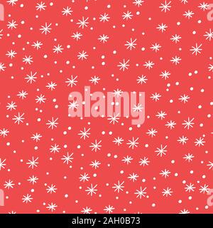 Red seamless abstract winter pattern with snowflakes. Vector Stock Vector