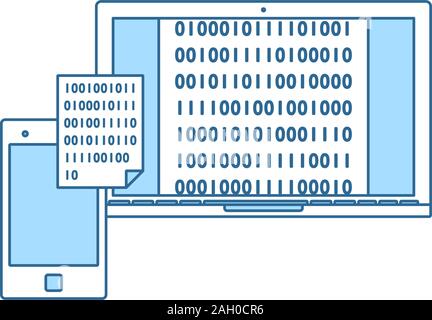 Exchanging Data Icon. Thin Line With Blue Fill Design. Vector Illustration. Stock Vector