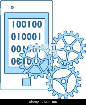 Mobile Development Icon. Thin Line With Blue Fill Design. Vector Illustration. Stock Vector