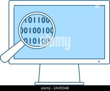 Data Analysing Icon. Thin Line With Blue Fill Design. Vector Illustration. Stock Vector