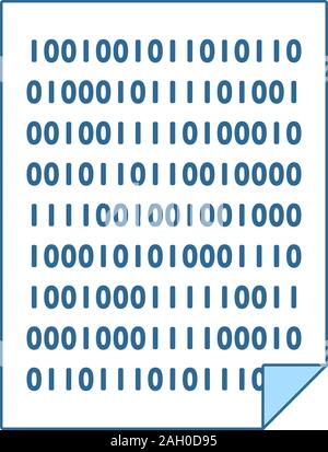 Sheet With Binary Code Icon. Thin Line With Blue Fill Design. Vector Illustration. Stock Vector