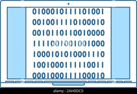 Laptop With Binary Code Icon. Thin Line With Blue Fill Design. Vector Illustration. Stock Vector
