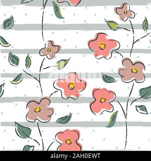 Flamingo Bird Seamless pattern with black stripes and dots. Vector Illustration. Stock Vector