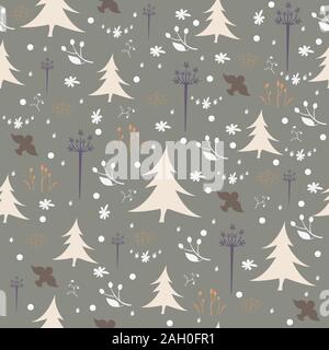 Hand drawn Winter/Merry Christmas seamless pattern. Holiday background. Stock Vector