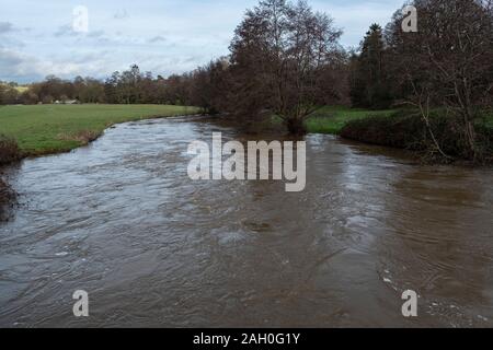 The River Medway in Kent Bursts it's Banks Flooding Fields after Heavy Rain in December Stock Photo