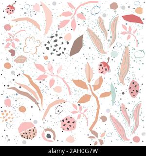 Seamless floral pattern with geometrically shaped plants on modern dotted background. Repeating Pattern. Vector Illustration Stock Vector