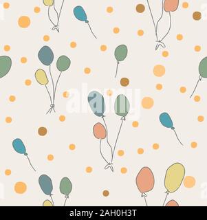 Seamless pattern with floating balloons on white background. Repeating background. Vector Illustration Stock Vector
