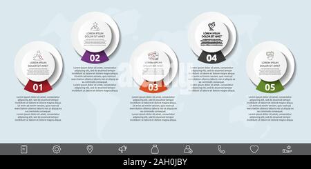 Vector 3D template circle infographics. Business concept with 5 options and parts. Five steps for graph, diagrams, slideshow Stock Vector
