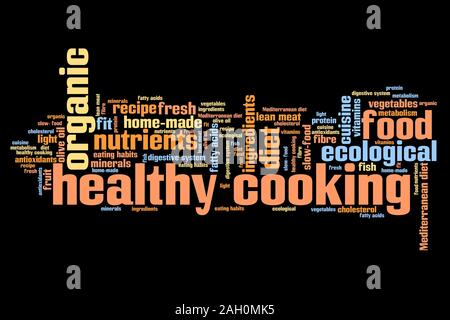 Healthy cooking and slow food diet concepts word cloud illustration. Word collage concept. Stock Photo