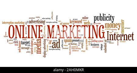 Online marketing - internet concepts word cloud illustration. Word collage. Stock Photo