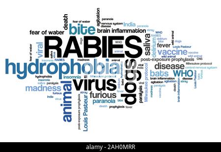 Rabies - viral disease of humans and animals. Health care word cloud. Stock Photo