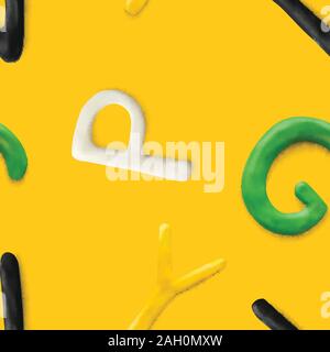 Seamless pattern with alphabet. Handmade modeling clay letters. Realistic 3d vector lettering background. Stock Vector