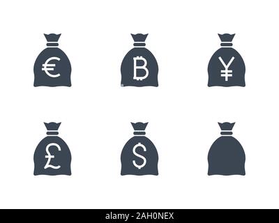 Bags with Money related vector glyph icon. Stock Vector