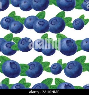 Seamless blueberries Pattern. 3d realistic vector berries Stock Vector