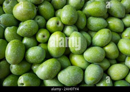 Background of freshly picked green olives Stock Photo