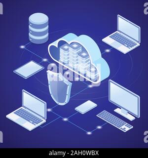 Cloud Computing Technology Isometric Stock Vector