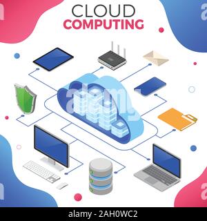 Cloud Computing Technology Isometric Stock Vector