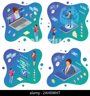 Isometric Online Customer Support Templates Stock Vector