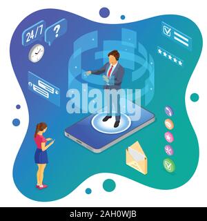 Isometric Online Customer Support Stock Vector