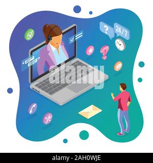 Isometric Online Customer Support Stock Vector