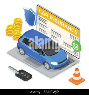 Online Car Insurance Isometric Concept Stock Vector
