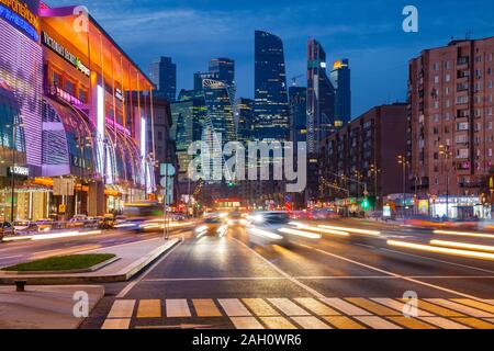 Moscow, Russia - November 15, 2018: View of the Kutuzovsky Avenue with the Moscow City skyscrapers seen on the background on November 15, 2018 in Mosc Stock Photo