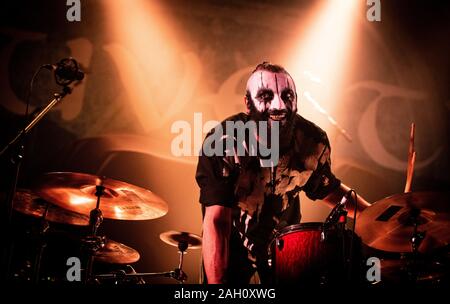 Copenhagen, Denmark. 20th, December 2019. The Italian gothic matal band Lacuna Coil performs a live concert at Amager Bio in Copenhagen. Here drummer Richard Meiz is seen live on stage. (Photo credit: Gonzales Photo - Nikolaj Bransholm). Stock Photo