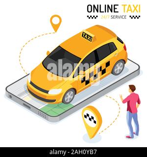 Online Taxi Isometric Concept Stock Vector
