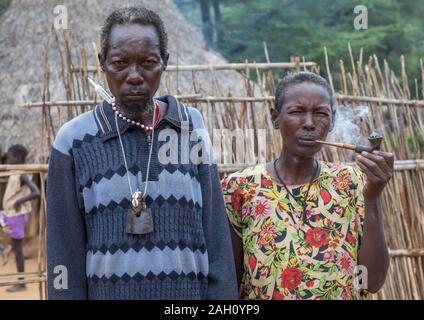 Larim tribe senior couple, Boya Mountains, Imatong, South Sudan Stock Photo
