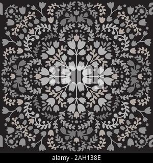 Decorative ornament with round mandala decoration. symmetric pattern . For print Bandanna, shawl, tablecloth, fabric fashion, scarf, design. Stock Vector