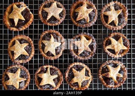 Homemade traditional mince pies on cooling rack Stock Photo