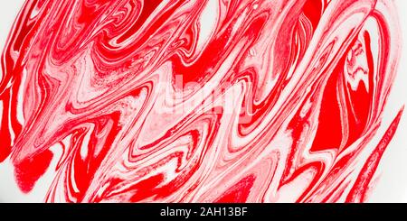 Marble and liquid abstract background with oil painting, red and white color Stock Photo