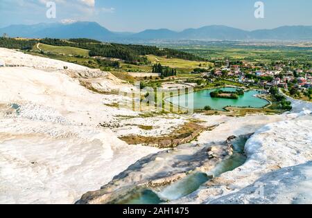 Travertine pools and terraces at Pamukkale in Turkey Stock Photo