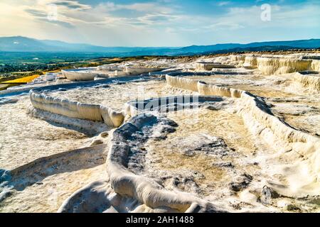 Travertine pools and terraces at Pamukkale in Turkey Stock Photo