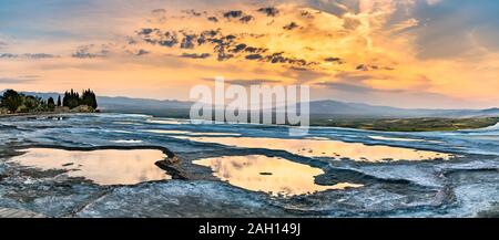 Travertine pools and terraces at Pamukkale in Turkey Stock Photo