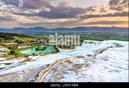 Travertine pools and terraces at Pamukkale in Turkey Stock Photo