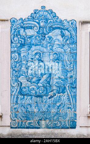 Blue tile decoration (Azulejos) at Praca do Comercio, (Commercial square) old town, Coimbra, Portugal Stock Photo
