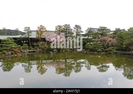 Park and temple in Kyoto in Japan for cherry blossom springtime Stock Photo