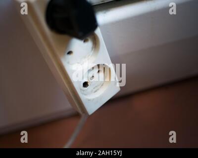 Electric plug to cause harm ,Power consumption up shock risk Stock Photo