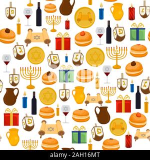 Illustration on theme big colored pattern Hanukkah, seamless set clay jug. Seamless pattern consisting of collection jug liquid oil, accessory holiday Stock Vector