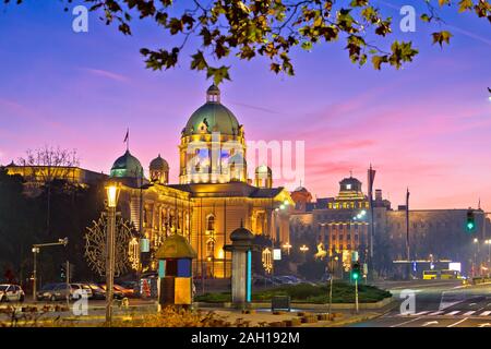 Belgrade. Dawn street view of famous landmarks in Belgrade, capital of Croatia Stock Photo