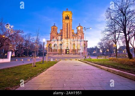 Church of Saint Mark in Belgrade dawn view, landmark in capital of Croatia Stock Photo