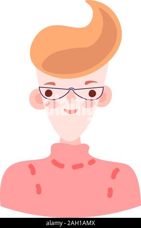 Cute cartoon illustration of pretty beautiful woman with contemporary modern haircut and glasses. Girl, positive woman avatar in shirt, vector Stock Vector