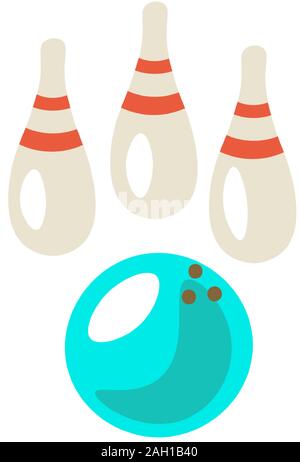 Bowling cute cartoon vector icon illustration. Bowling ball and bowling skittle on white background Stock Vector