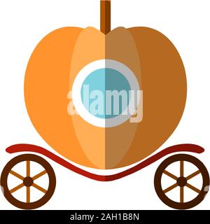 Pumpkin fairy carriage for princess riding a ball, vector flat illustration, icon isolated on white background. Pumpkin carriage for cinderella, fairy Stock Vector