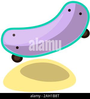 Vector cute skateboard illustration. Summer sport kids equipment - skate board icon in magenta and blue color. Cartoon summer skate kids illustration Stock Vector