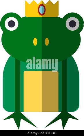 Vector illustration of magic frog from Princess fairy tails. Fairytale frog with a crown on head, vector flat icon. Anuran icon isolated on white Stock Vector