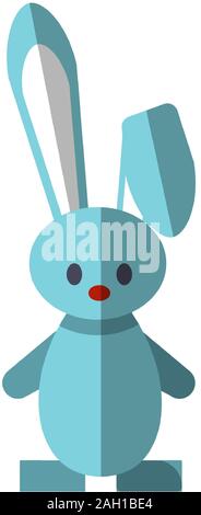 Vector flat illustration of funny cute rabbit. Little blue bunny icon for kids fairy tales, magical tricks, focus pocus games. Flat icon of cute Stock Vector